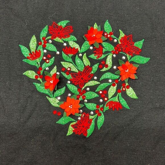 Karen Scott Cotton Sequined Flower Heart Graphic Top women’s size XL￼ - Picture 4 of 6